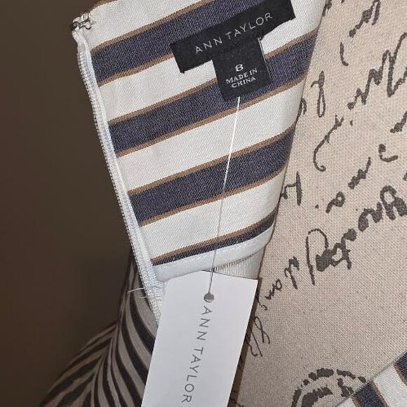 Ann Taylor Blue Ivory Striped Sheath Dress - Size 8 - Picture 4 of 4